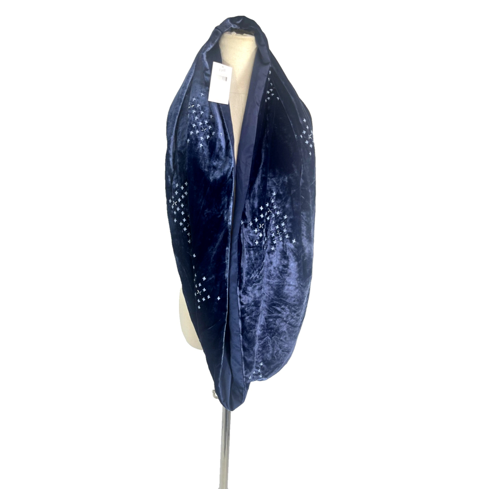New J.Jill Pure Jill Scarf‎ Womens OSFM Navy Velvet Embroidered Beaded Infinity